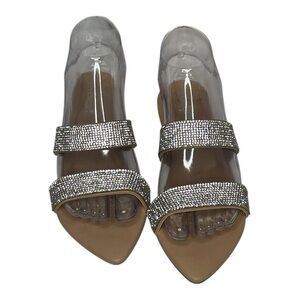 NW/OT ShoeDazzle Slide Sandals with Silver Crystal Straps Size 5.5